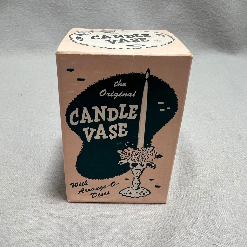 The Original Candle Vase Clear Lucite Plastic Floral Arrange-O-Disc 50s Vintage